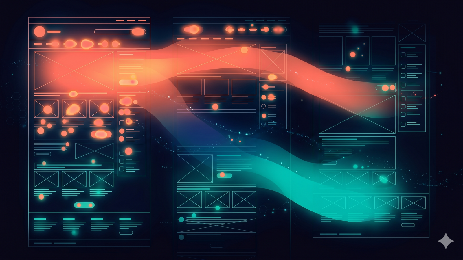 Heatmap analysis showing click density and scroll depth on website wireframes